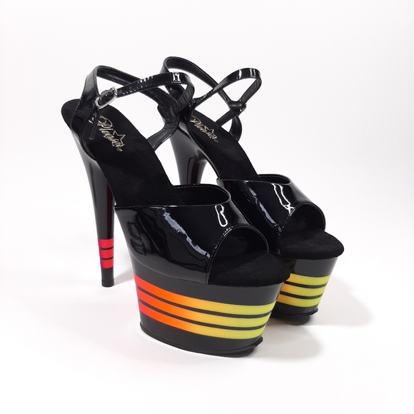 Pleaser Adore 709UVLN Black Patent and Neon Platform Heels Size 11 - Picture 11 of 12